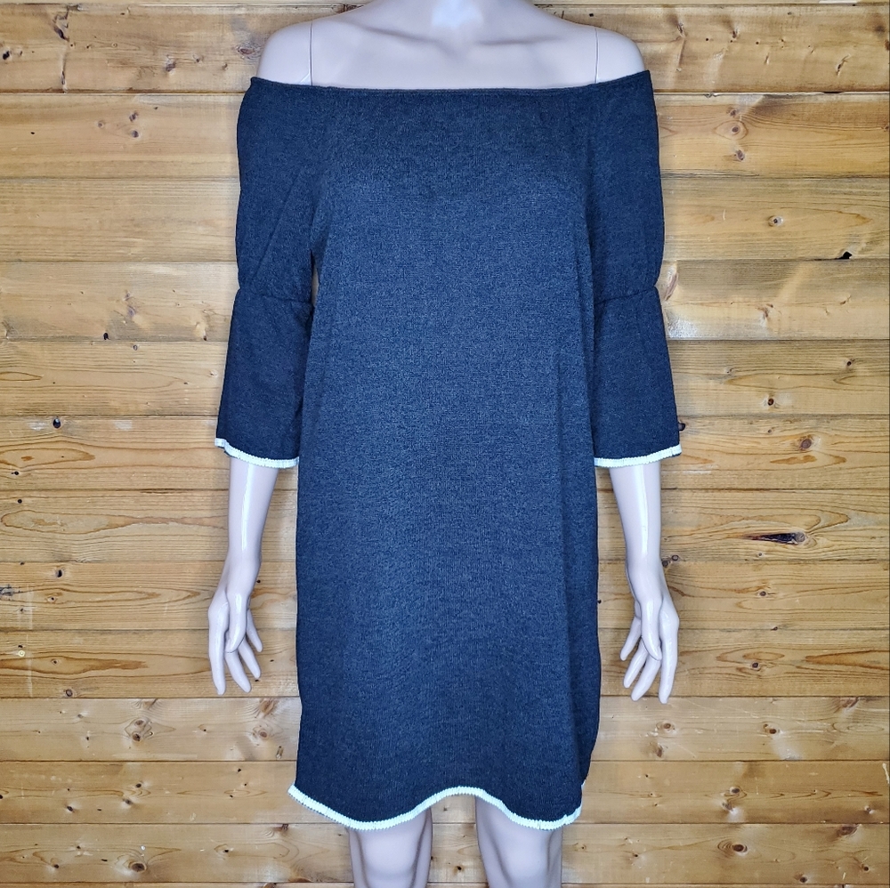 ❤️ New Auditions black dress off the shoulder haft sleeve stretch Size S…